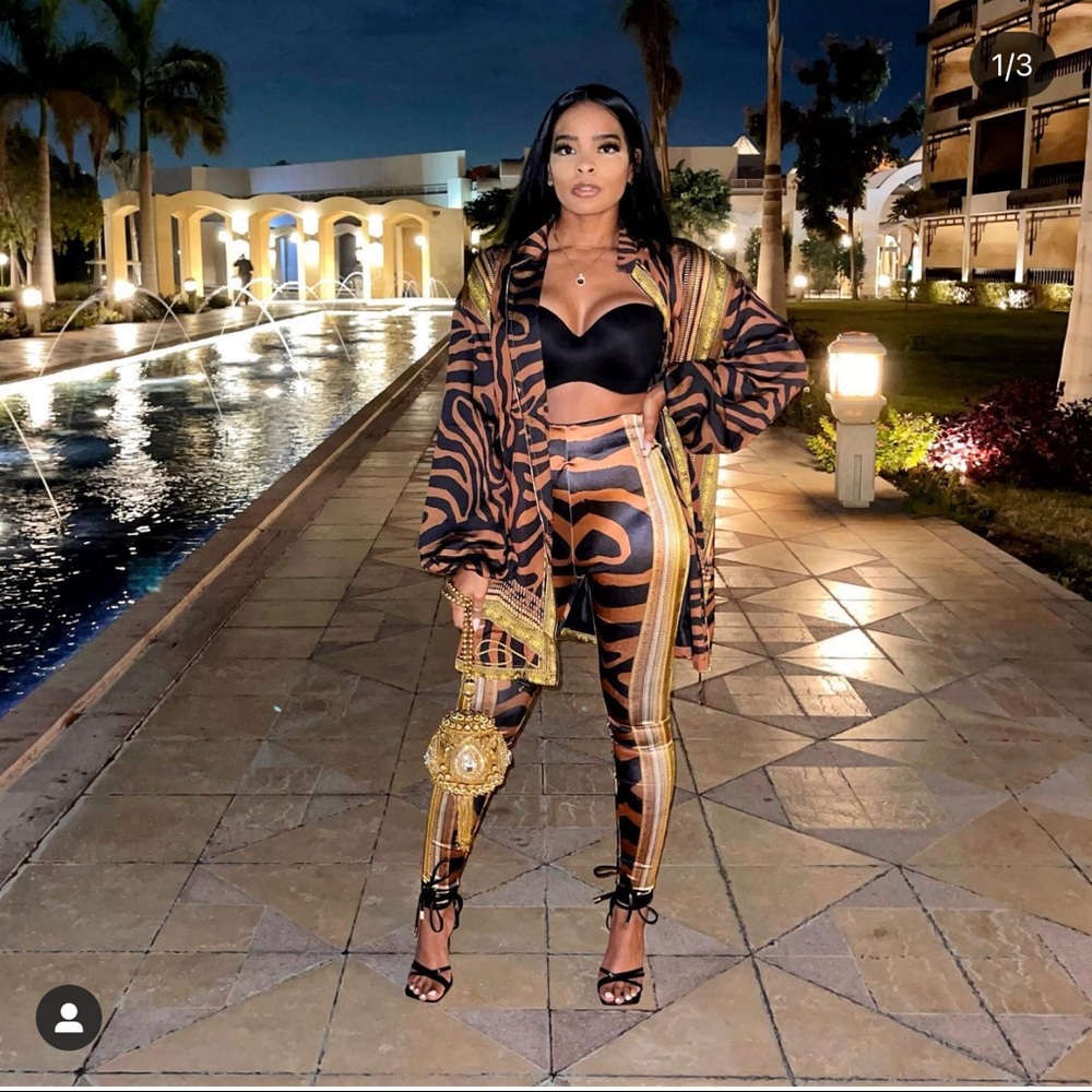 Two piece leopard print pants and jacket